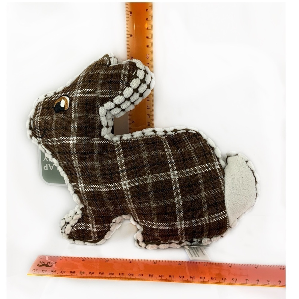 Dog Toss Toy European Home Burlap Bunny Brown White Country Plaid - Picture 9 of 15